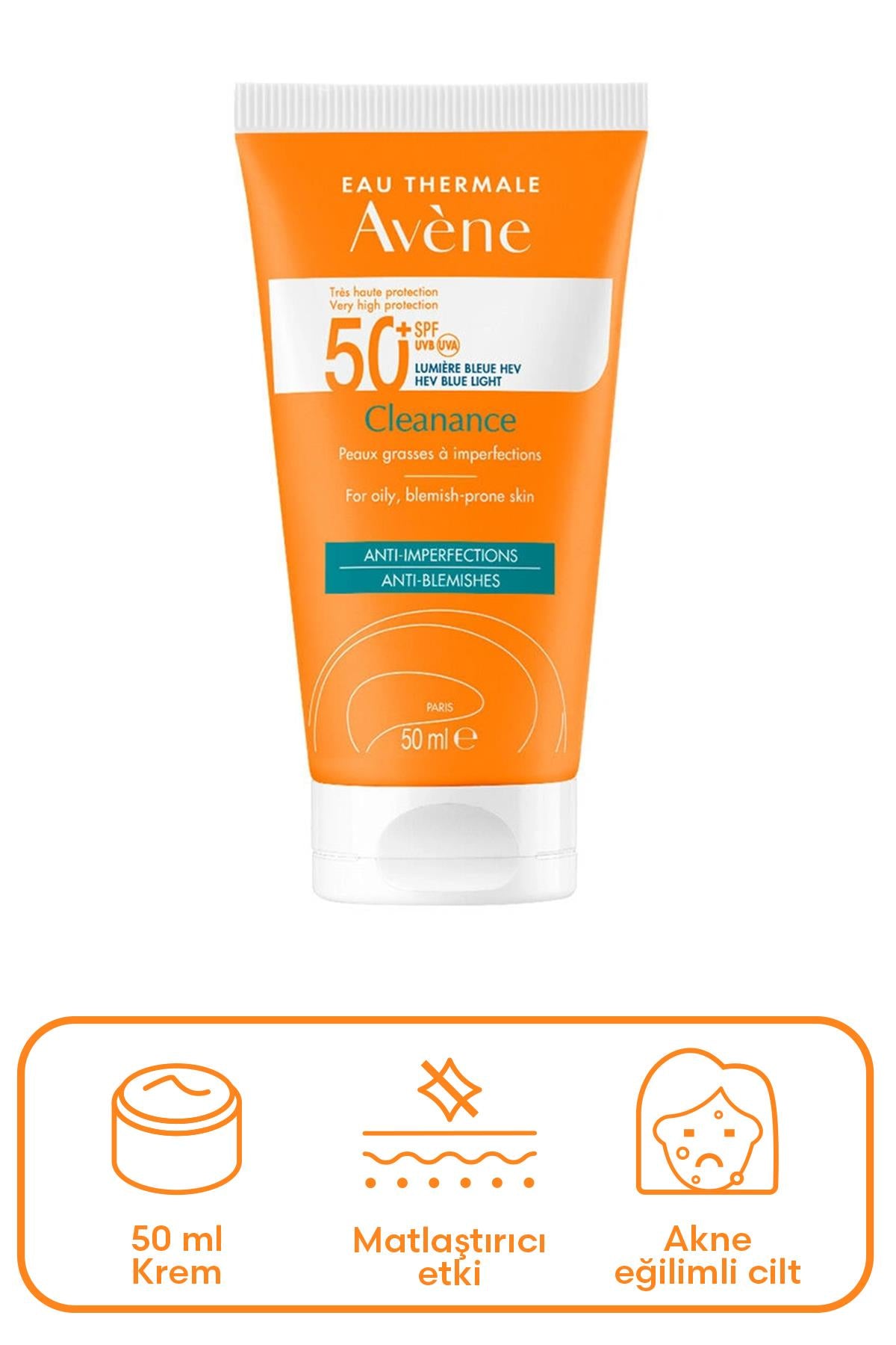 Avene Solaire Cleanance SPF 50+ Yağlı Ciltler için Güneş Koruyucu 50 ml