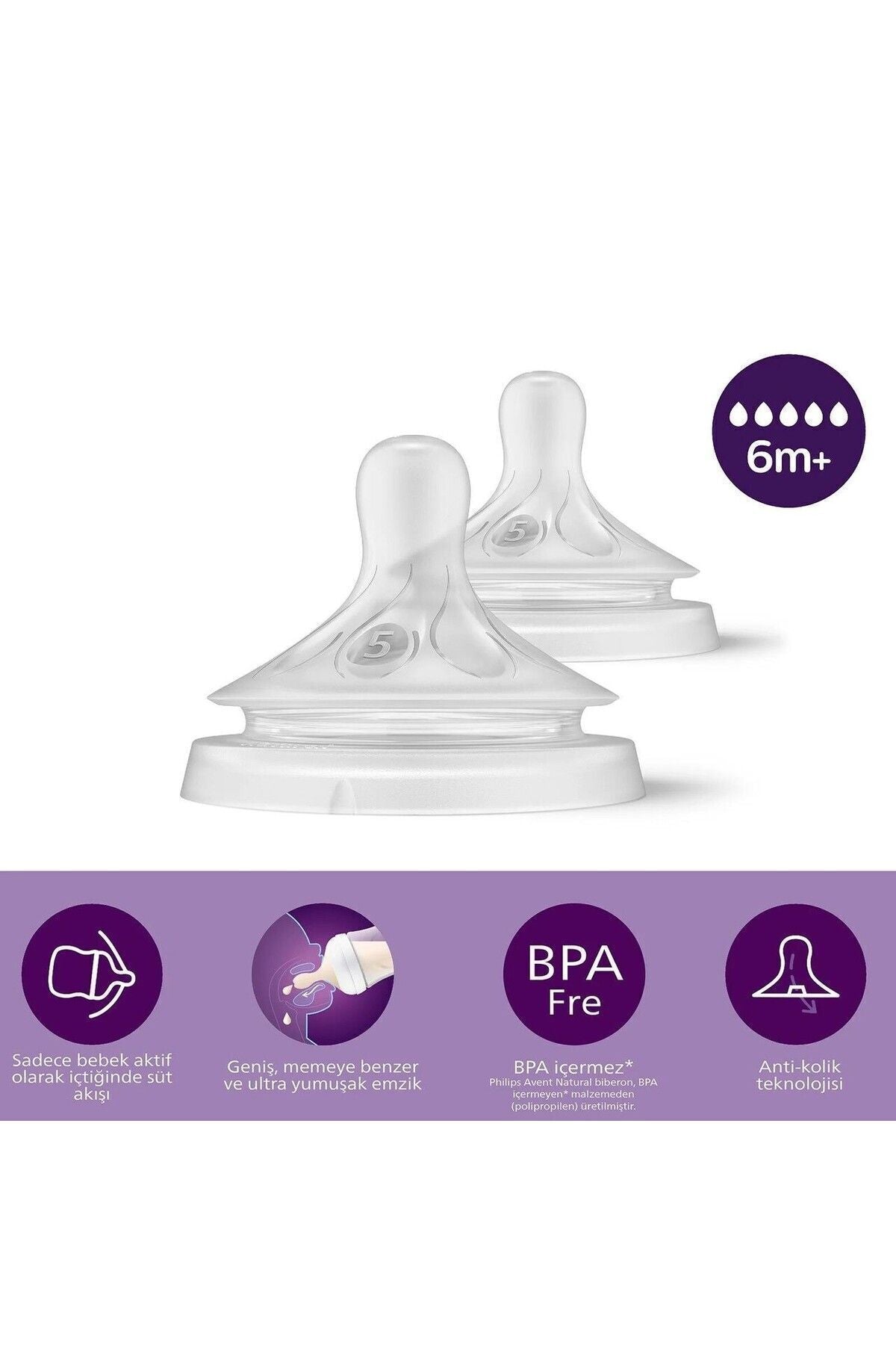 Avent Natural Response Orta Akış 6 + Ay 2'li Biberon Emziği 96502