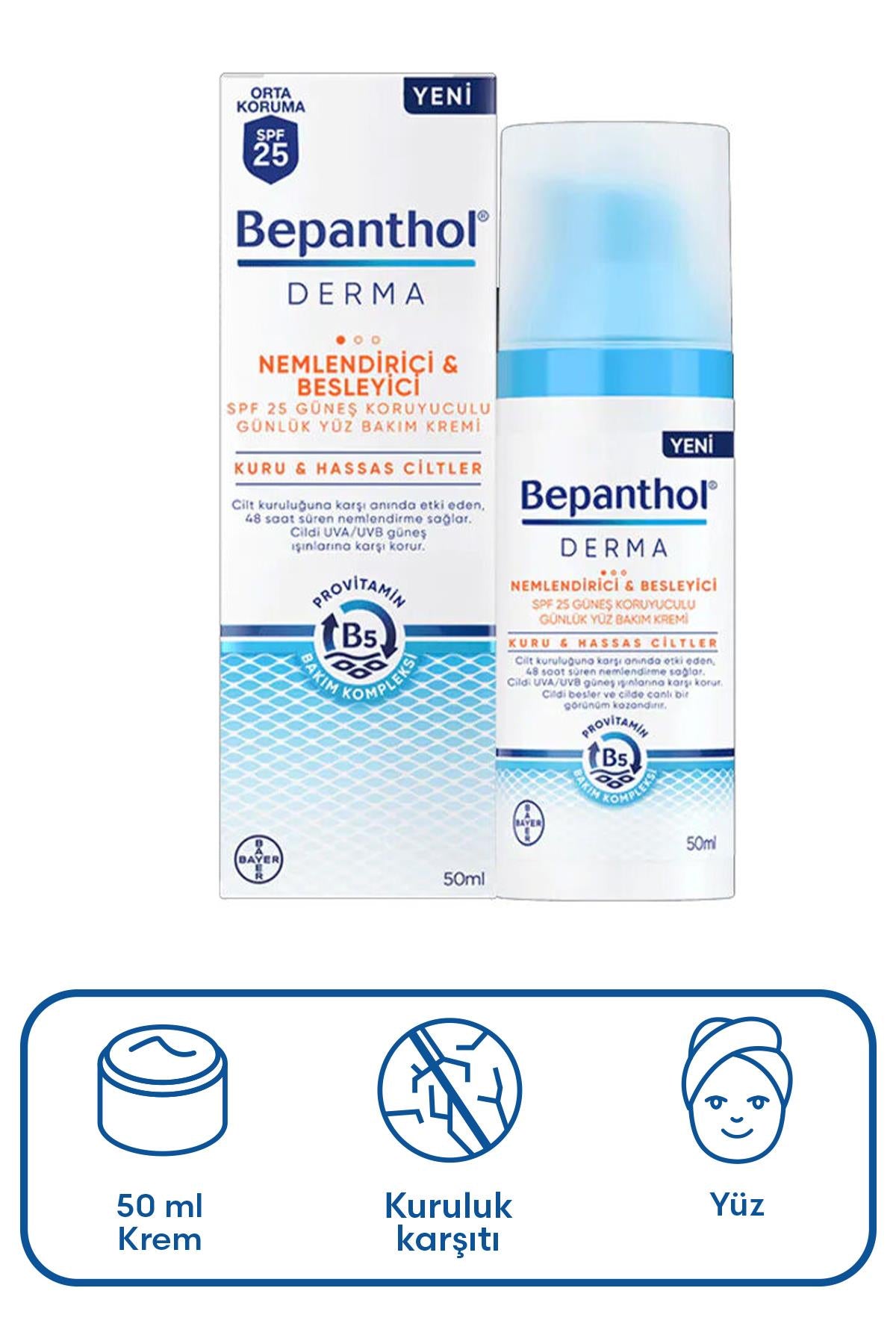 Bepanthol Derma Nemlendirici ve Besleyici SPF 25 Yüz Bakım Kremi 50 ml