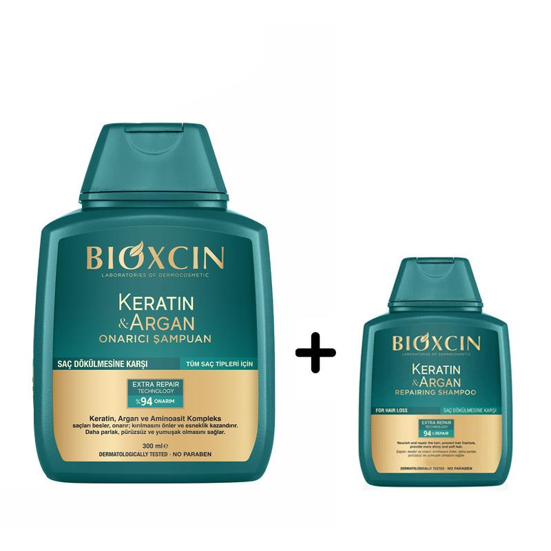 Bioxcin Keratin ve Argan Onarıcı Şampuan 300 ml - Keratin ve Argan Şampuan 100 ml HEDİYE