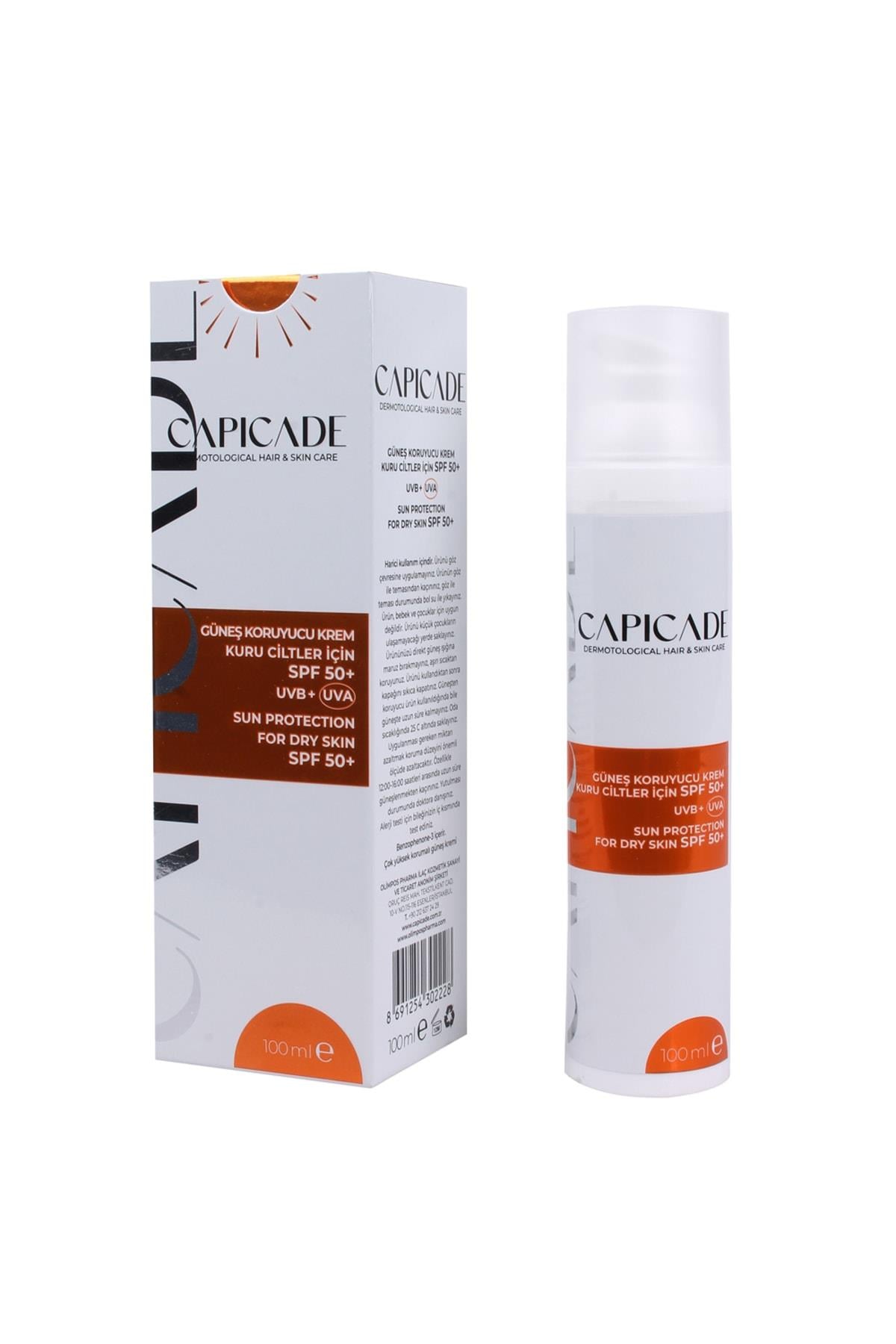 Capicade Spf50+ Kuru Ciltler İçin Güneş Koruyucu Krem 100 ml