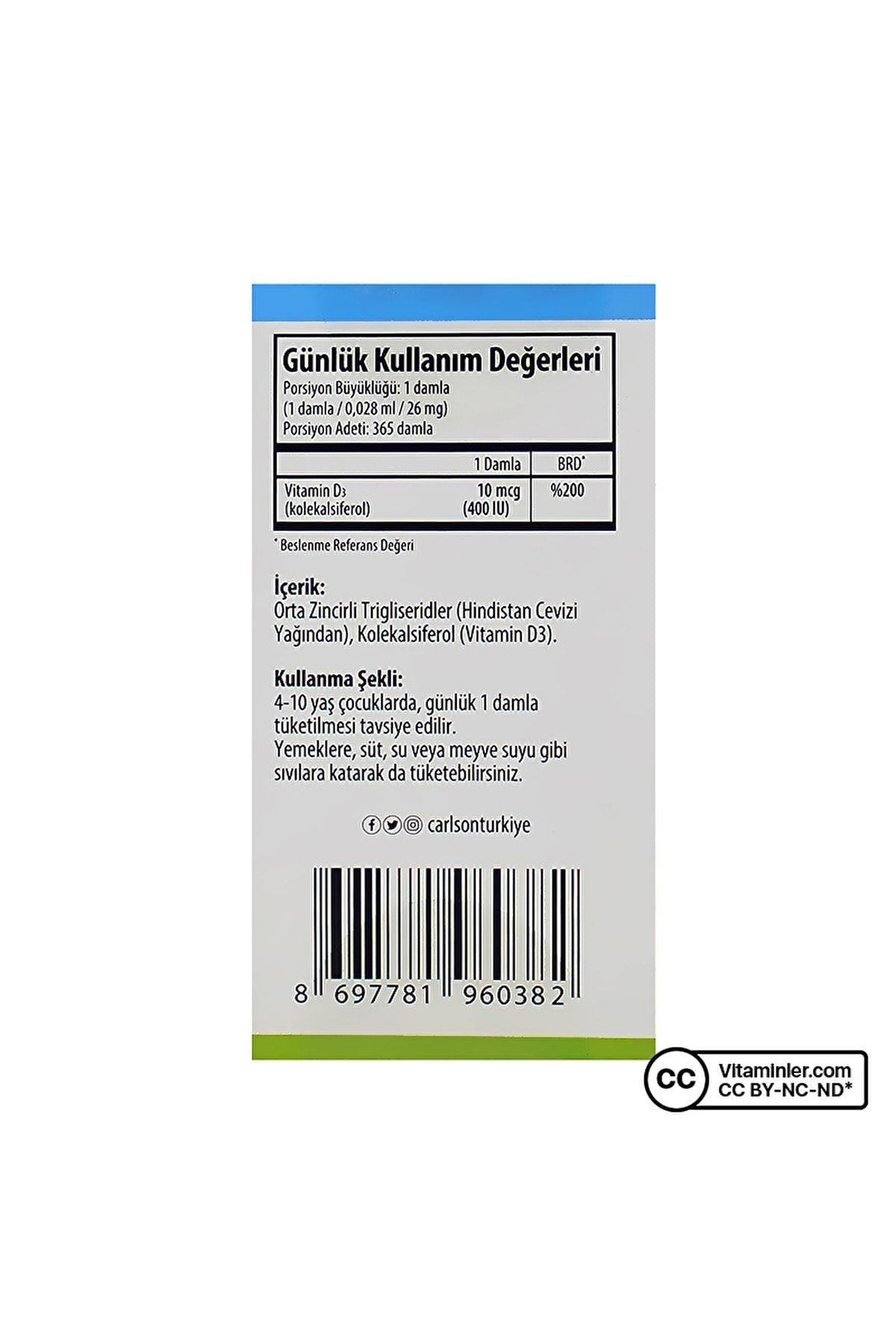 Carlson Kid's Daily D3 400 Iu Drop D3 Vitamini Damlası 10.3 ml