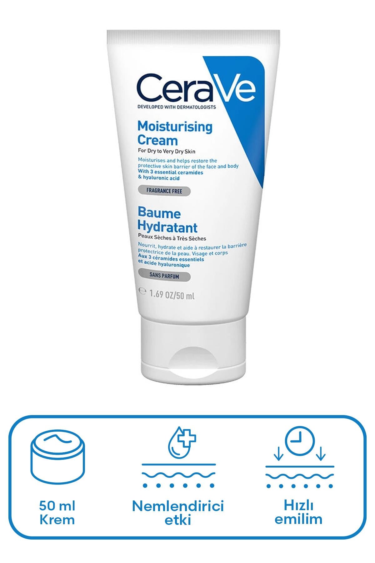 Cerave Kuru Ciltler İçin Seramid İçerikli Nemlendirici Krem 50 ml