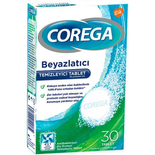 Corega Diş Protezi Beyazlatıcı Temizleyici Tablet (30 Tablet)