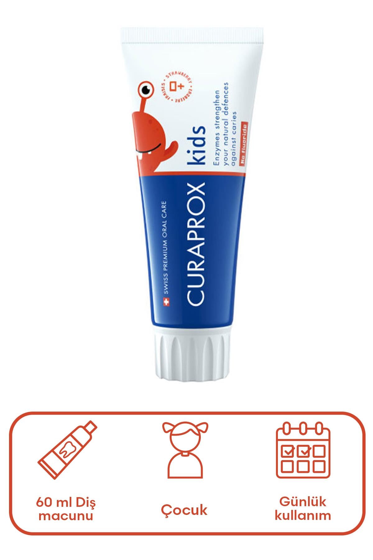 Curaprox Enzycal Kids Flörürsüz Çilekli Diş Macunu 60 ml