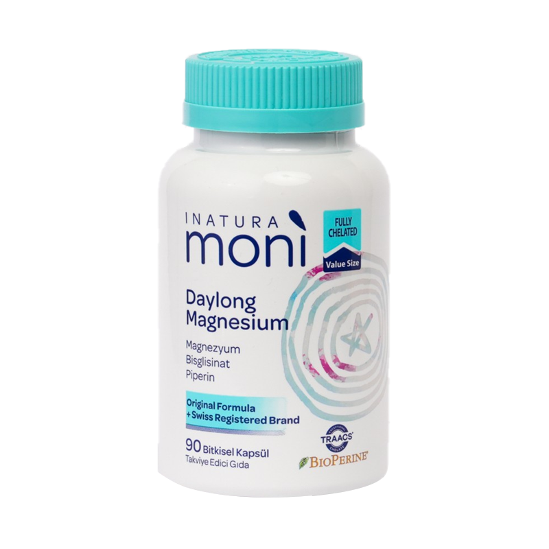 Inatura Moni Daylong Magnesium Bisglisinat, Sitrat, B6, Piperin 90 Vegan Kapsül