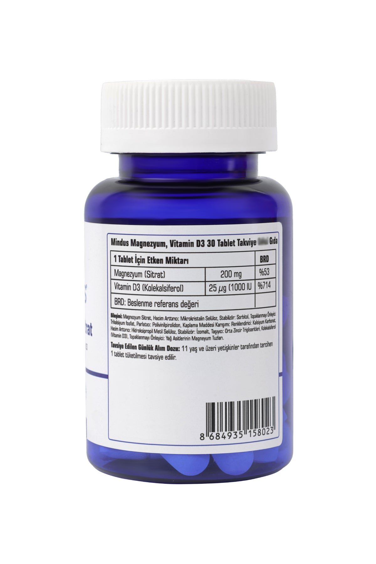 Mindus Magnezyum Sitrat D3 Vitamin 30 Tablet