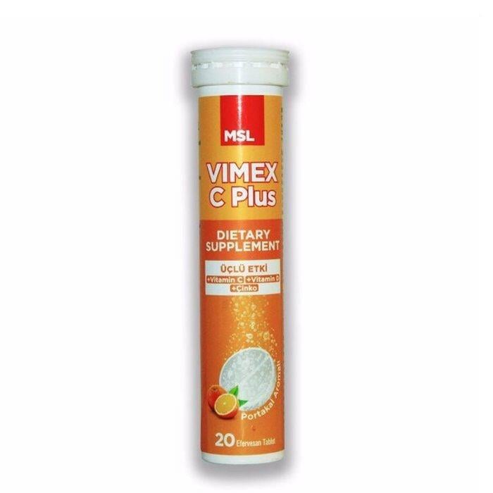 MSL Vimex C Plus Üçlü Etki Vitamin C Vitamin D ve Çinko 20 Efervesan Tablet