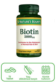 Natures Bounty Biotin 5000 mcg Takviye Edici Gıda 72 Kapsül