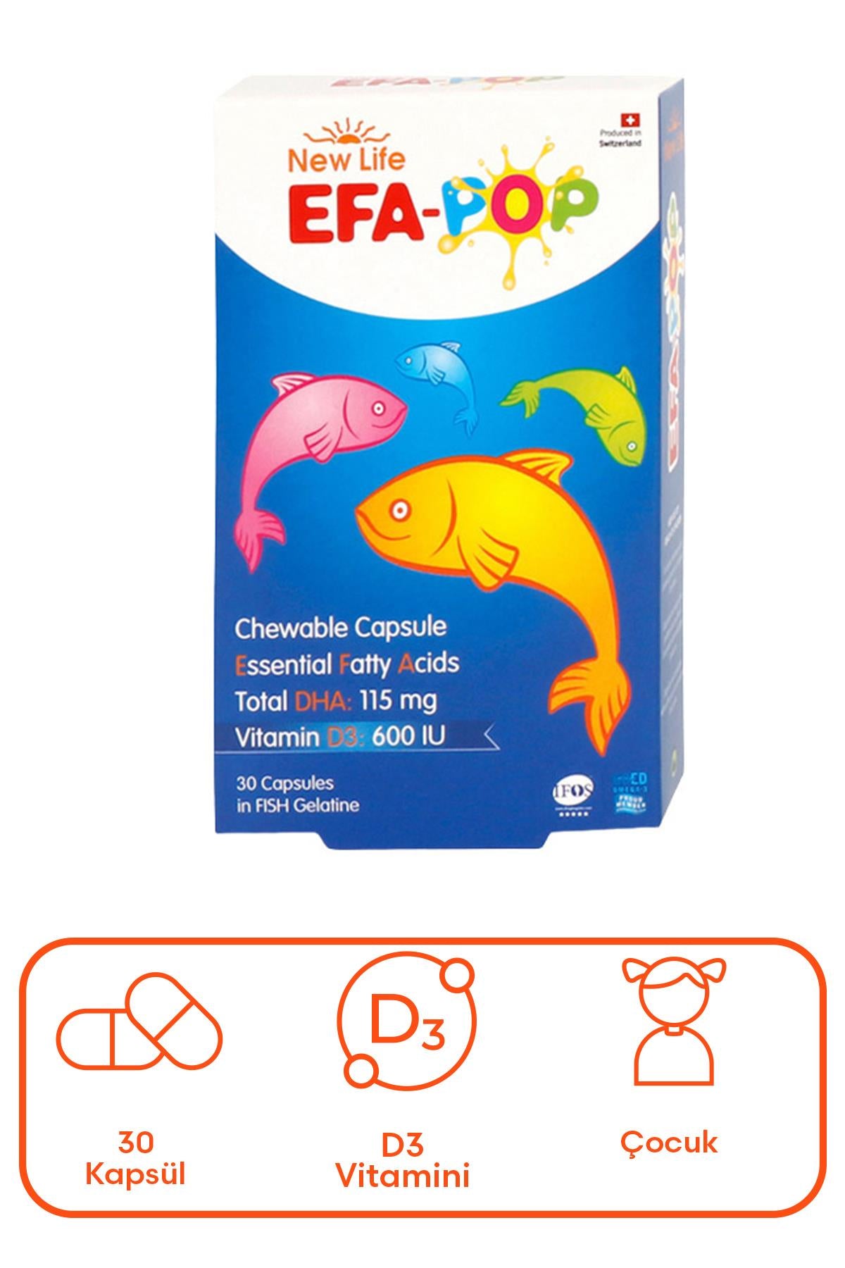 New Life EFA Pop Balık Yağı Takviye Edici Gıda 30 Çiğnenebilir Kapsül