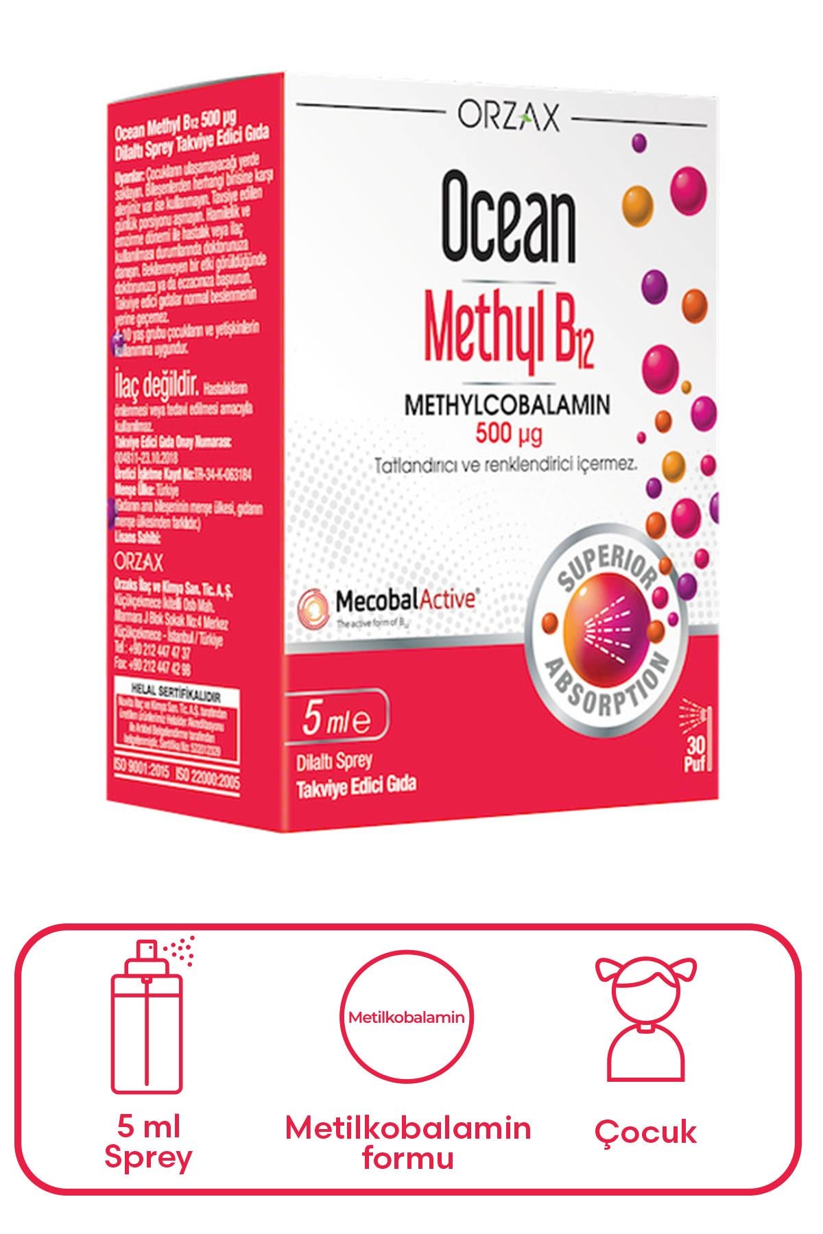 Orzax Ocean 500 µg Methyl B12 Sprey 5 ml