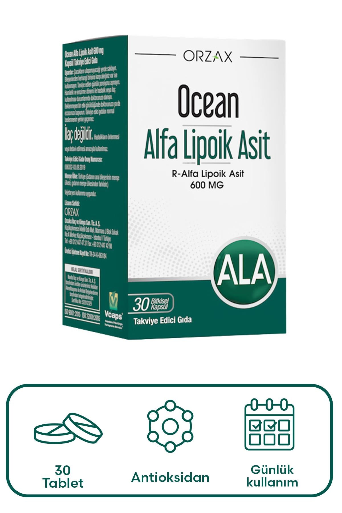 Orzax Ocean Alfa Lipoik Asit 600 mg 30 Tablet