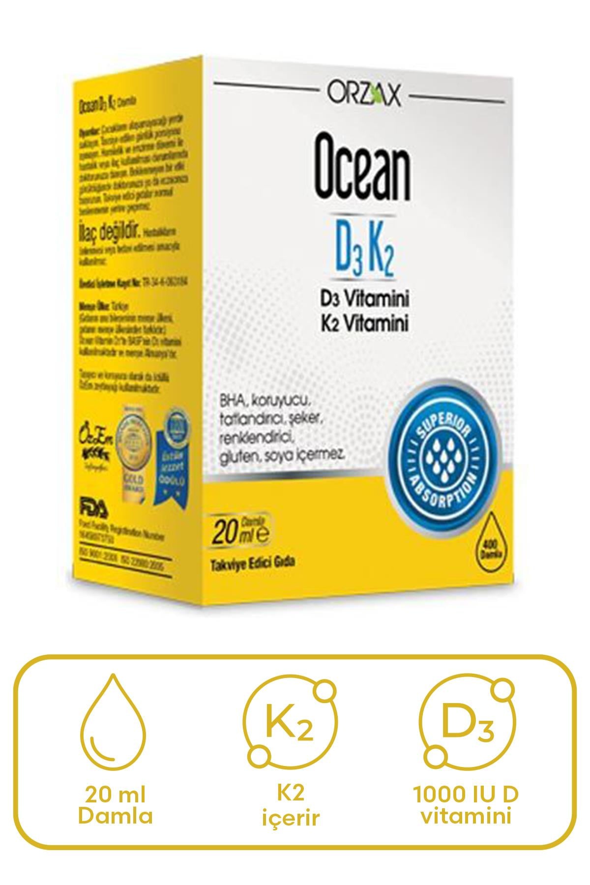Orzax Ocean D3K2 Vitamin Damla 20 ml
