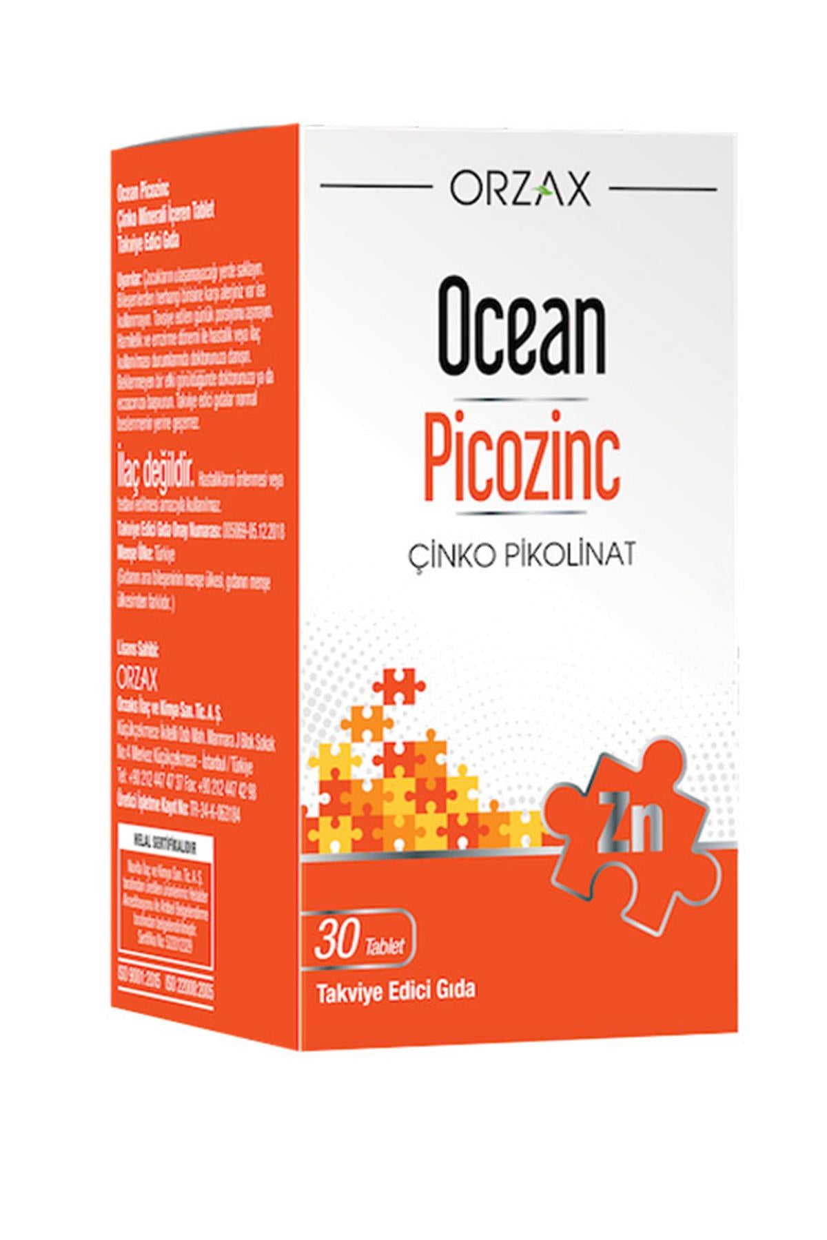 Orzax Ocean Picozinc Takviye Edici Gıda 30 Tablet