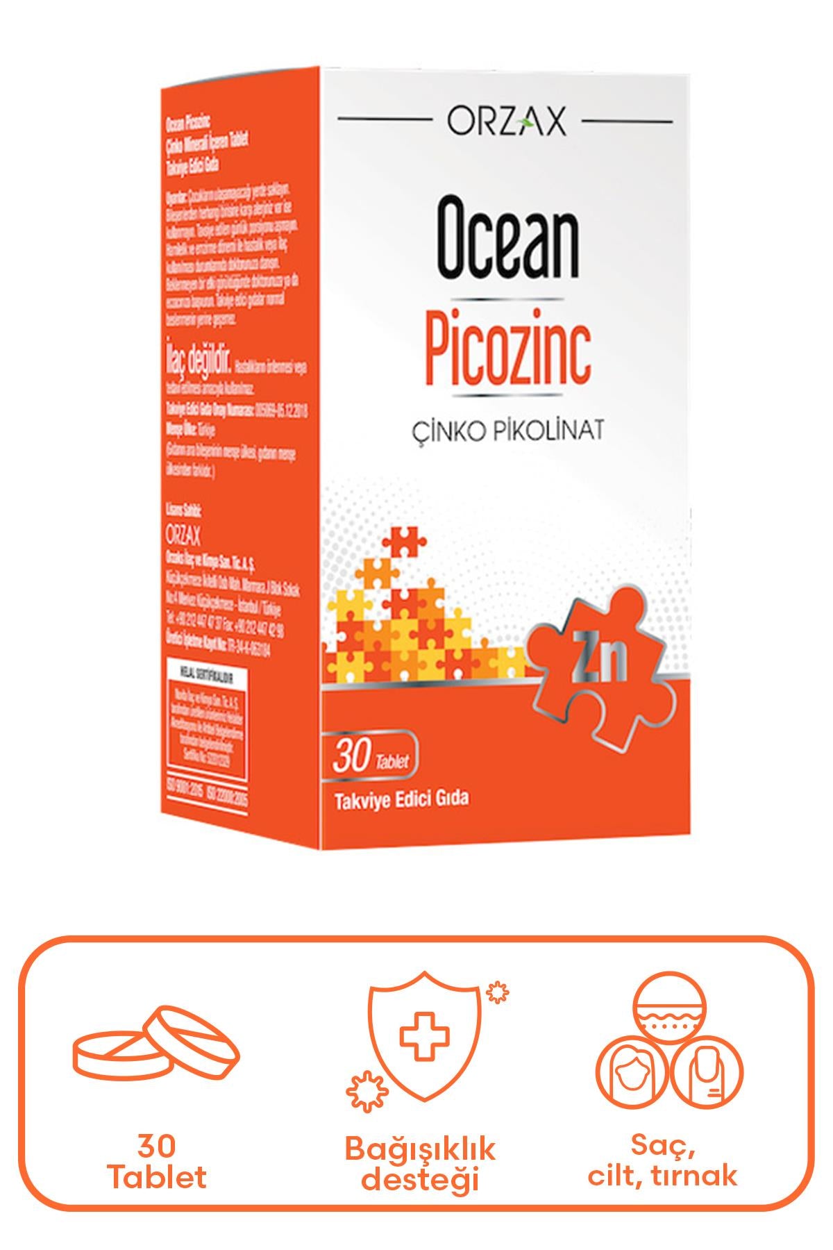 Orzax Ocean Picozinc Takviye Edici Gıda 30 Tablet
