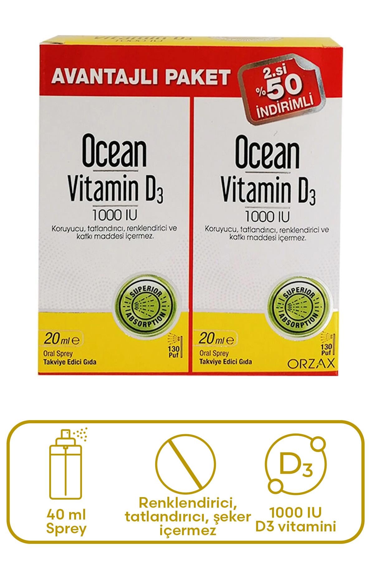 Orzax OCean Vitamin D3 1000 IU 2 x 20 ml