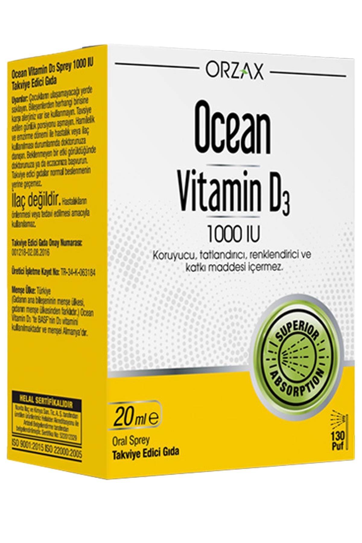 Orzax Ocean Vitamin D3 1000 IU Sprey 20ml