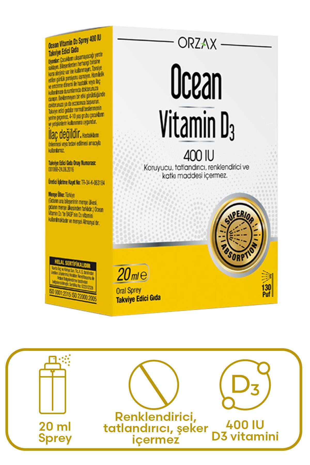 Orzax Ocean Vitamin D3 400 IU Sprey 20ml