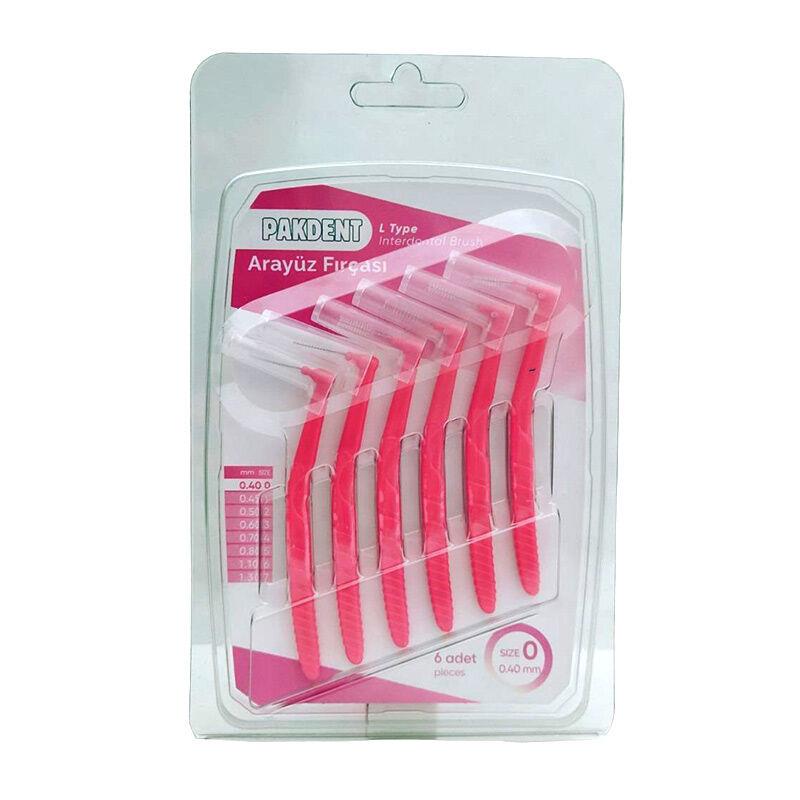 Pakdent L Tipi Arayüz Fırçası - Pembe 0,40 mm