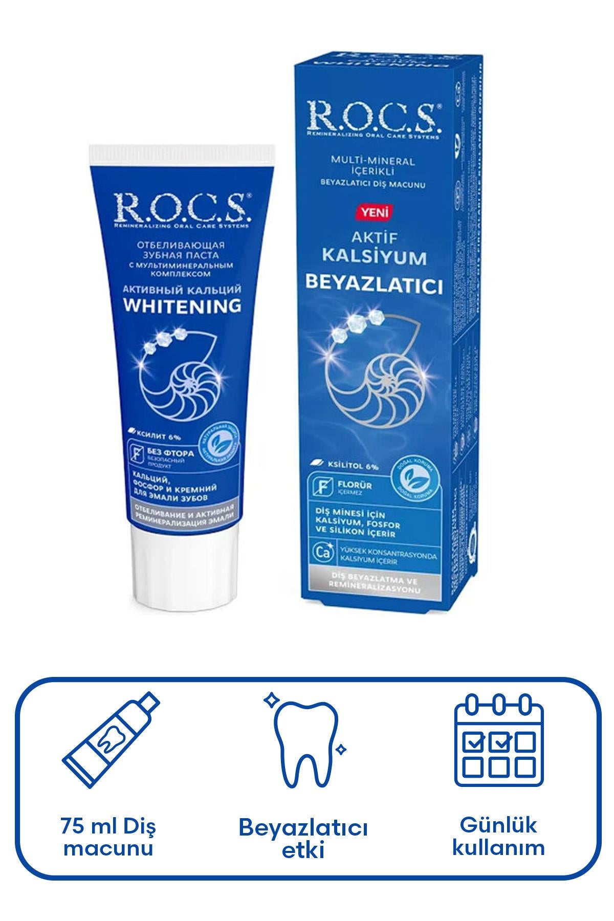 Rocs Aktif Kalsiyum Beyazlatıcı Diş Macunu 75 ml