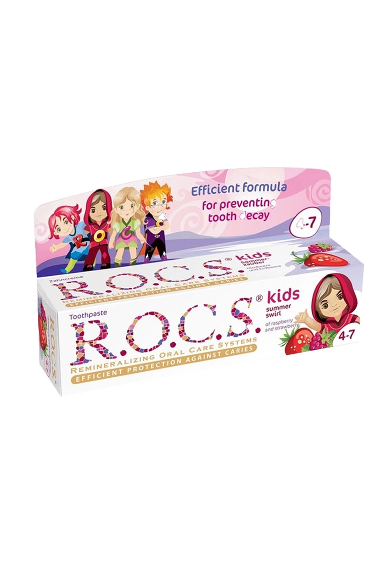 Rocs Kids 4-7 Yaş Meyveli Çocuk Diş Macunu 35ml (Ahududulu-Çilekli)