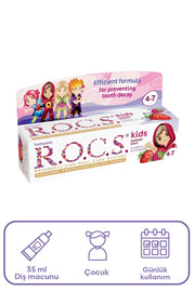Rocs Kids 4-7 Yaş Meyveli Çocuk Diş Macunu 35ml (Ahududulu-Çilekli)
