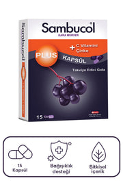Sambucol Plus Kara Mürver C Vitamini Çinko İçeren Takviye Edici Gıda 15 Kapsül