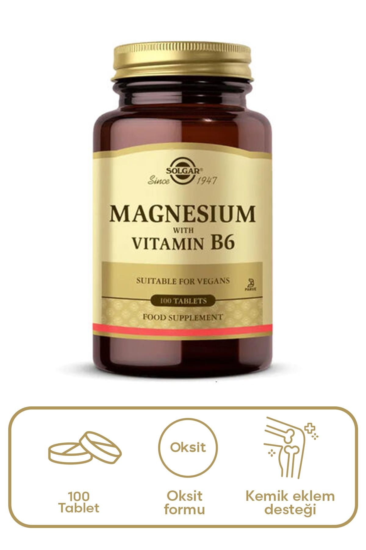 Solgar Magnesium Vitamin B6 Magnezyum Takviyesi 100 Tablet