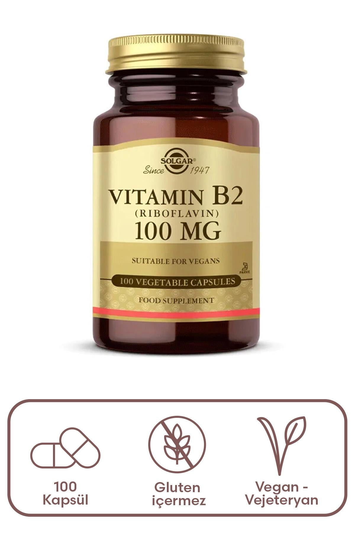 Solgar Vitamin B2 Riboflavin 100 mg 100 Bitkisel Kapsül