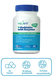 Velavit V-Probiotics Enzymes Takviye Edici Gıda 30 Kapsül