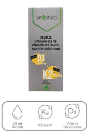 VeNatura D3K2 Vitamin D3 Ve Menaquinon 7 Takviye Edici Gıda 20 ml