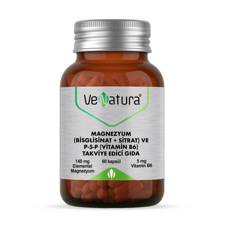 Venatura Magnezyum (Bisglisinat+Sitrat) ve P5P (Vitamin B6) 60 Kapsül