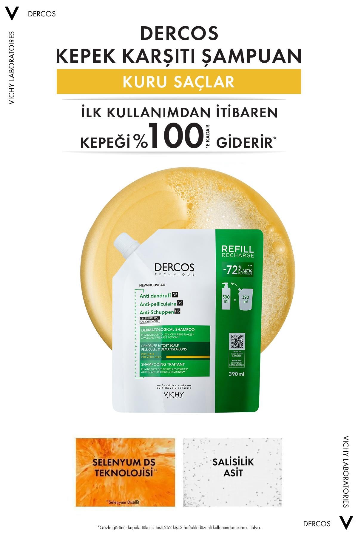 Vichy Dercos Kuru Saçlar İçin Kepek Karşıtı Saç Bakım Şampuanı Refill 390 ml