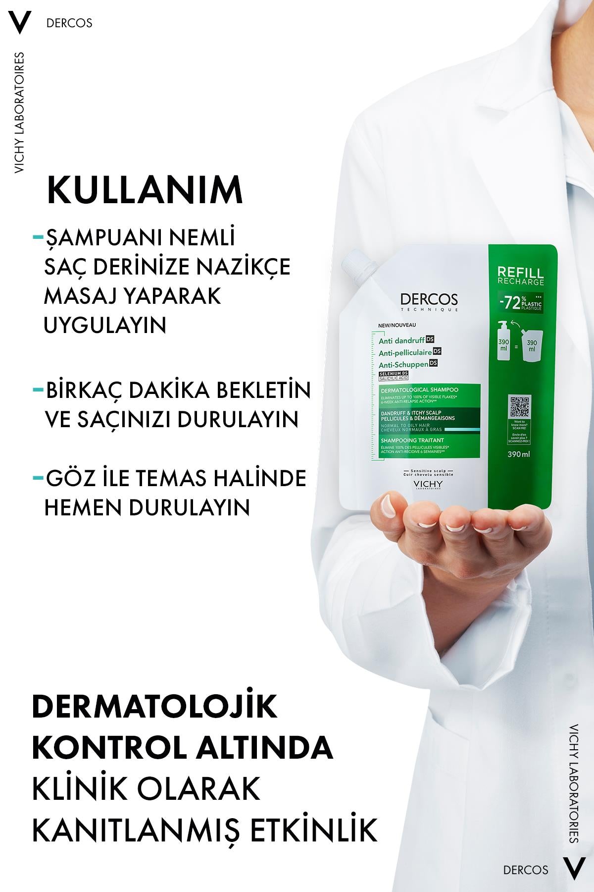 Vichy Dercos Normal/Yağlı Saçlar İçin Kepek Karşıtı Saç Bakım Şampuanı Refill 390 ml