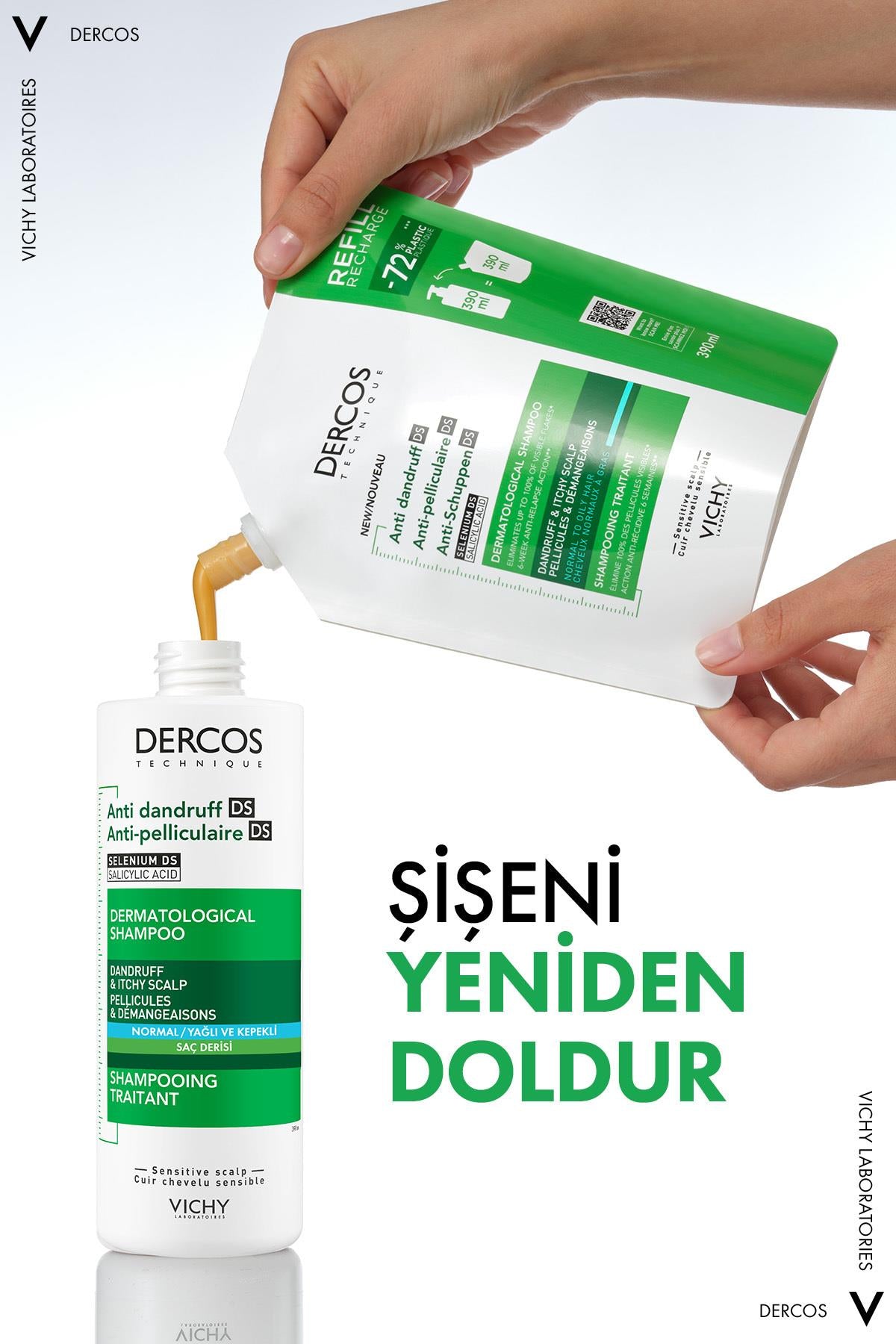 Vichy Dercos Normal/Yağlı Saçlar İçin Kepek Karşıtı Saç Bakım Şampuanı Refill 390 ml