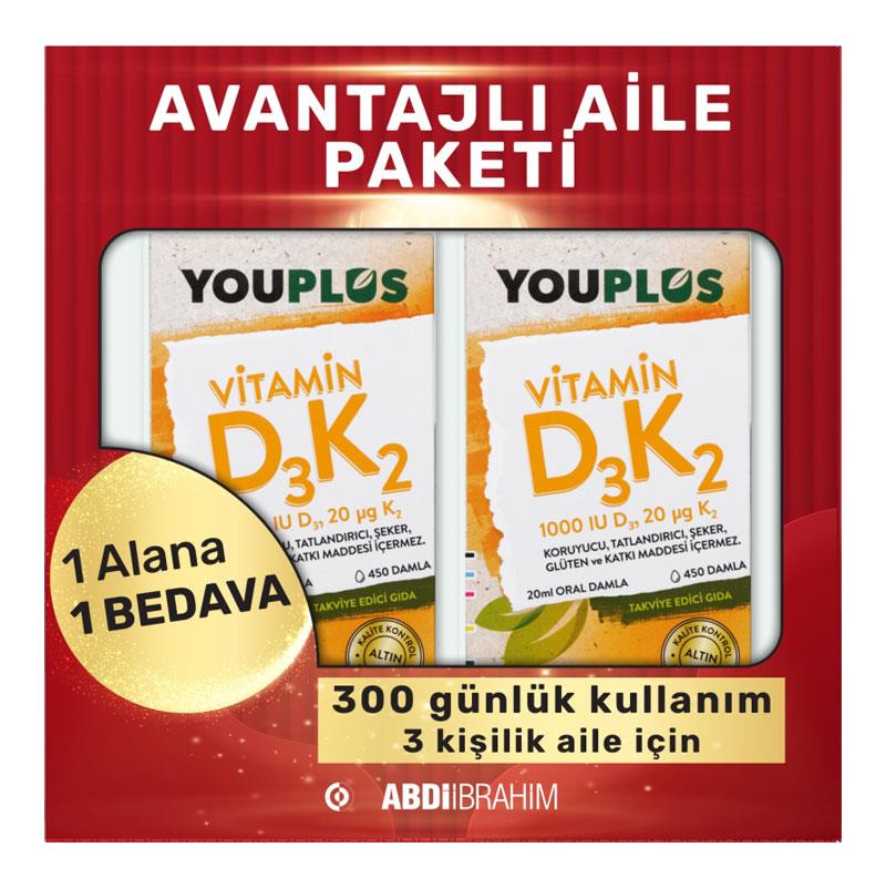 Youplus Vitamin D3K2 İçeren Takviye Edici Gıda 20 ml - 1 ALANA 1 BEDAVA