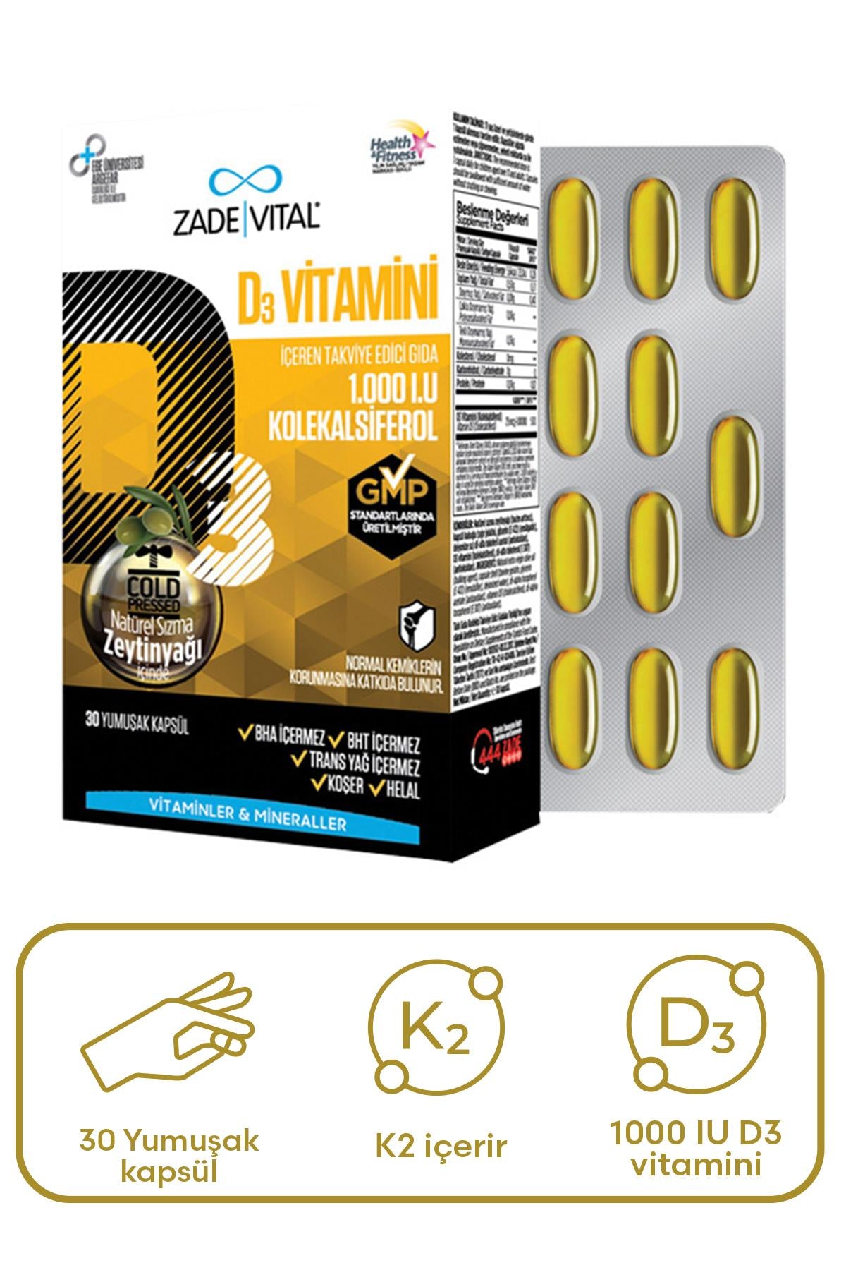 Zade Vital Vitamin D3 30 Yumuşak Kapsül